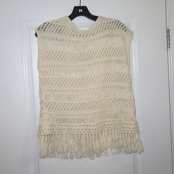 8 By Yoox COTTON CROCHET FRINGED Neutral Top Sweater - Picture 3 of 10